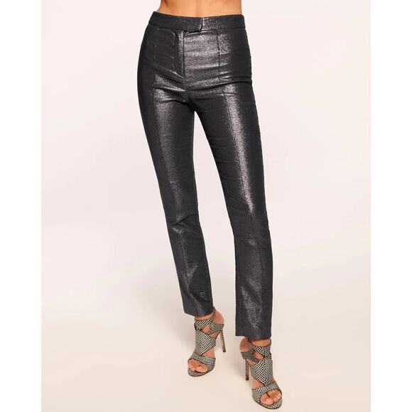 Ramy Brook Saylor Pant Glitter High Rise Skinny Leg Metallic Evening Black 0 - Picture 1 of 12